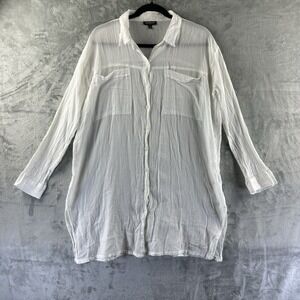 Topshop Button Down Shirt Women's M White Oversized Sheer 100% Cotton